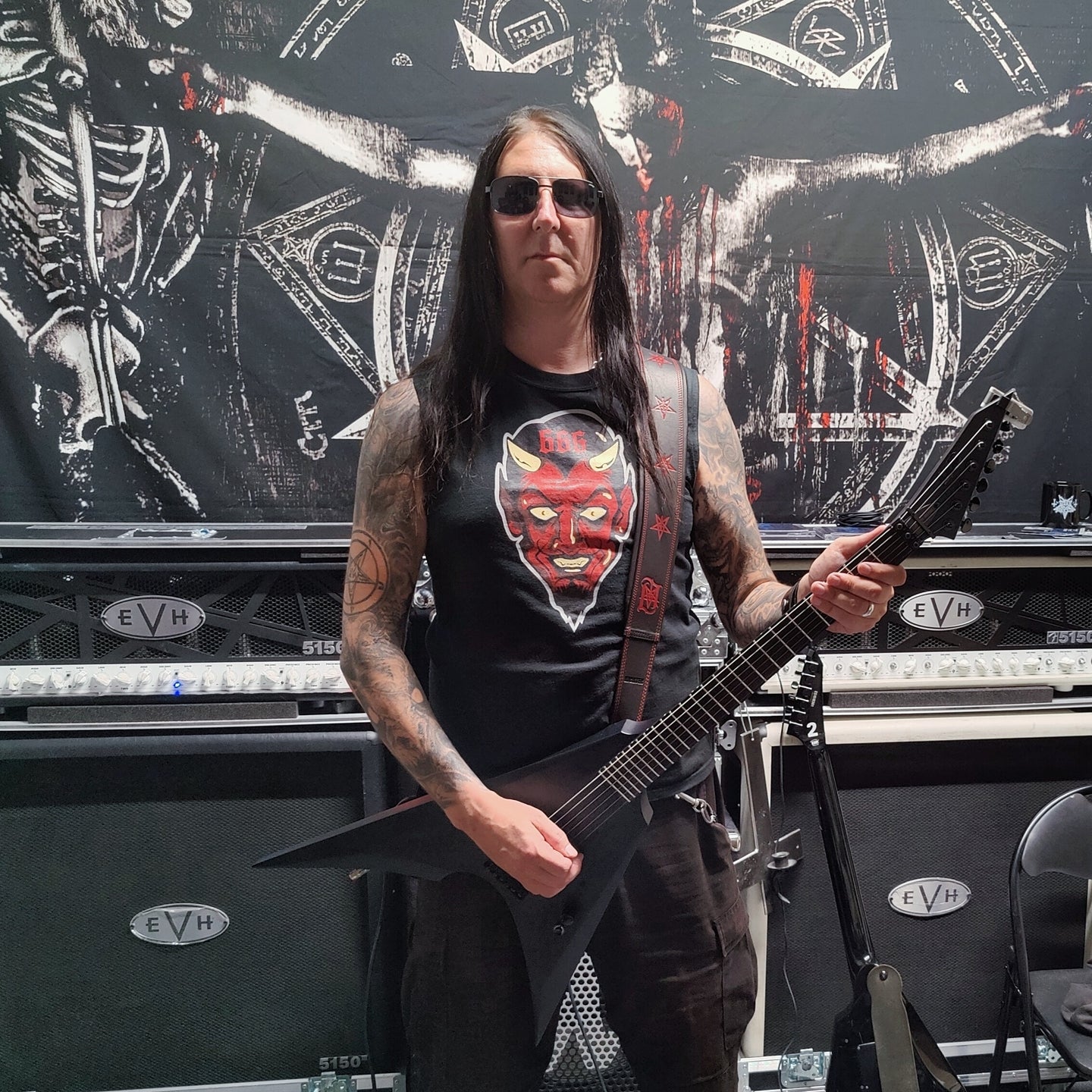 Lord Ahriman Signature Gitarrengurt Leder Dark Red Pentagramm