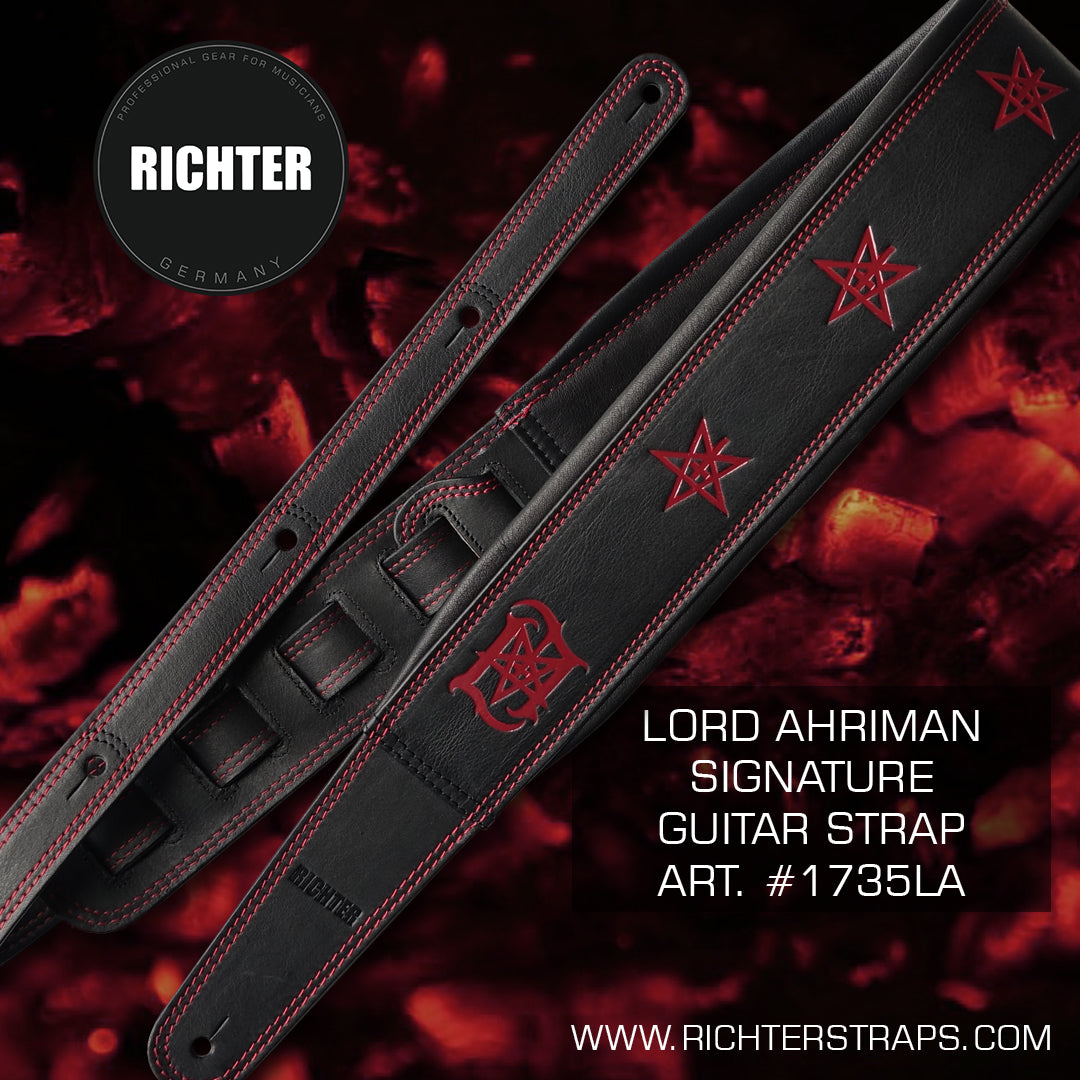 Lord Ahriman Signature Gitarrengurt Leder Dark Red Pentagramm