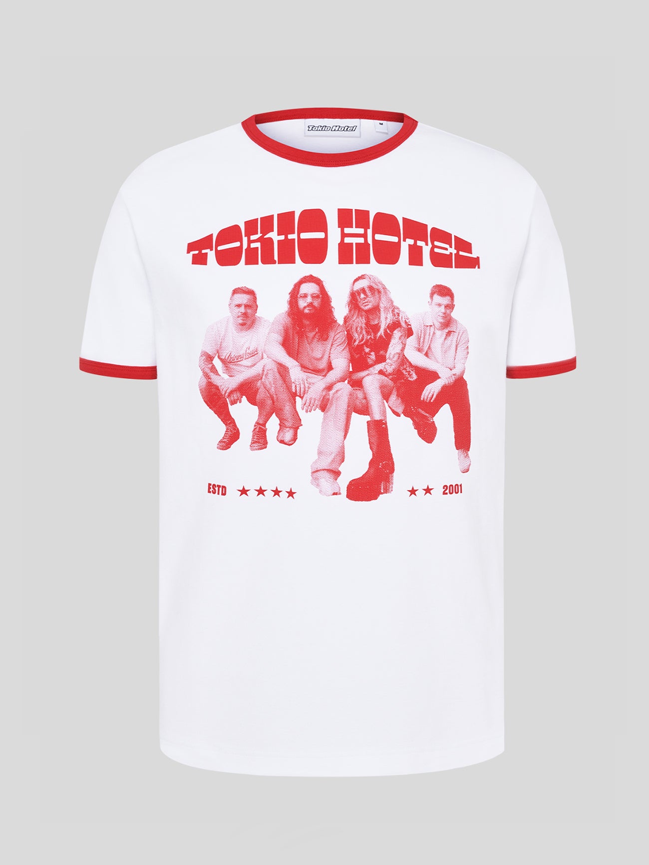 Tokyo Hotel Contrast T-Shirt weiß rot slim fit Baumwolle