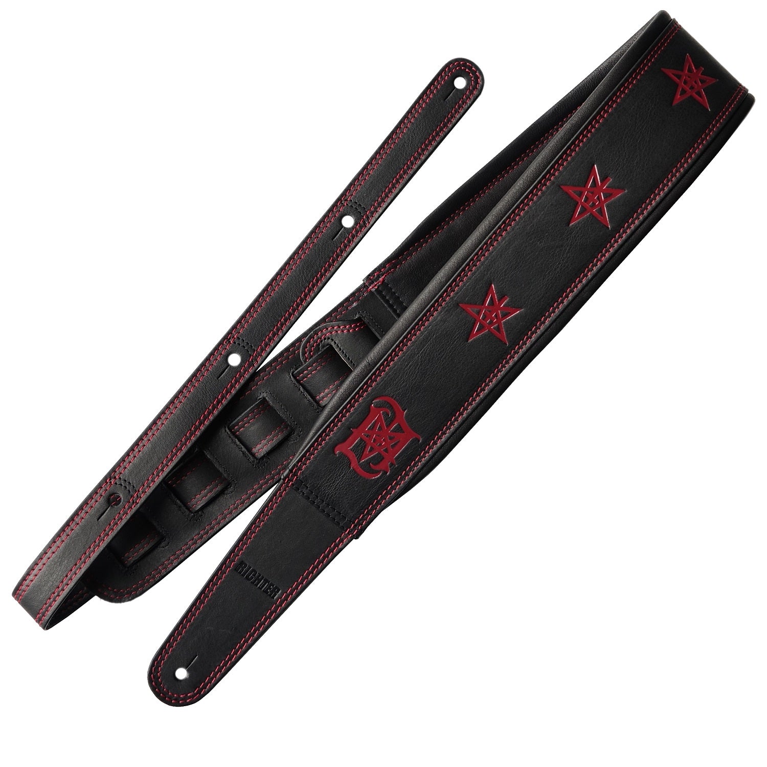 Lord Ahriman Signature Gitarrengurt Leder Dark Red Pentagramm