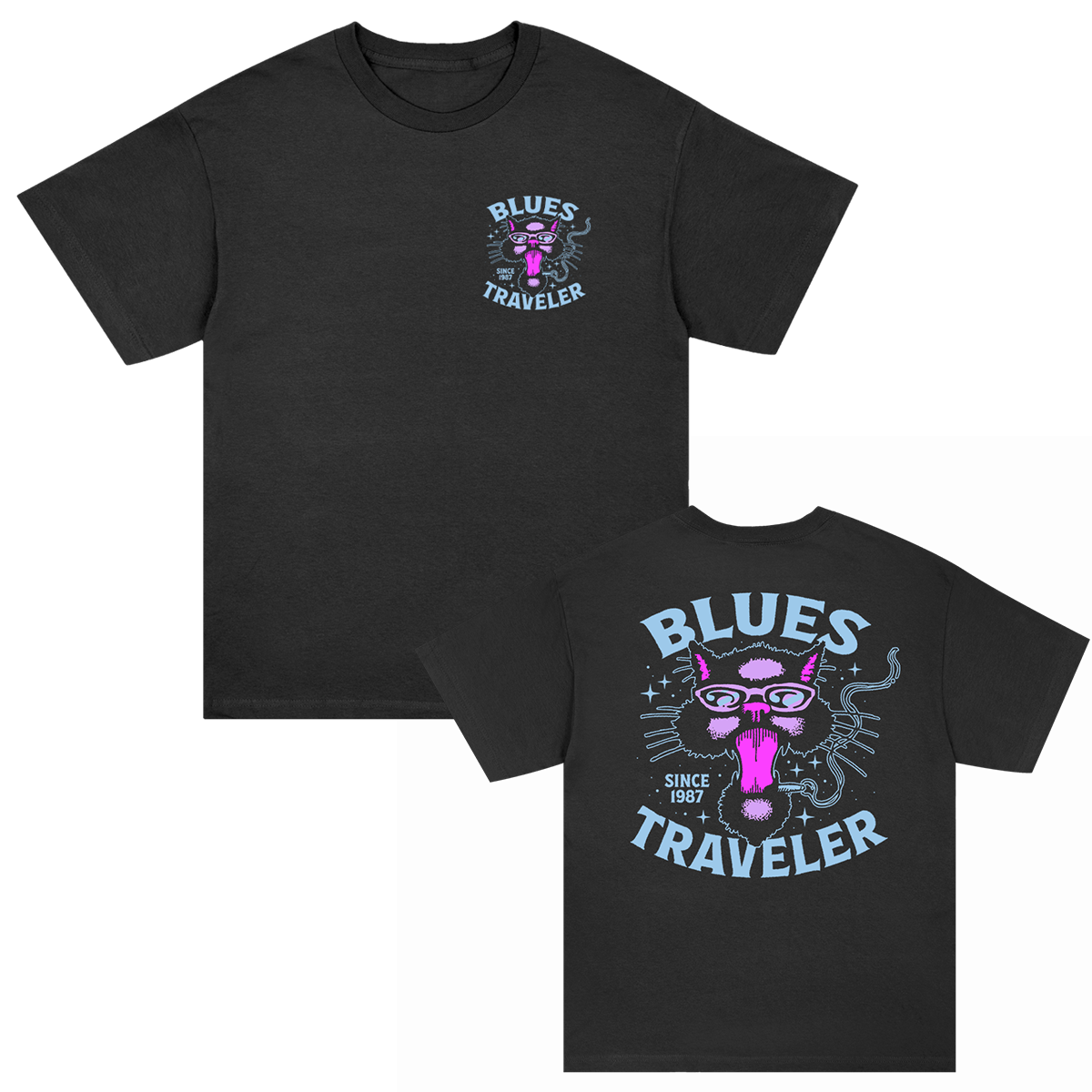 Blues Traveler Since '87 Cat Logo T-Shirt schwarz Baumwolle