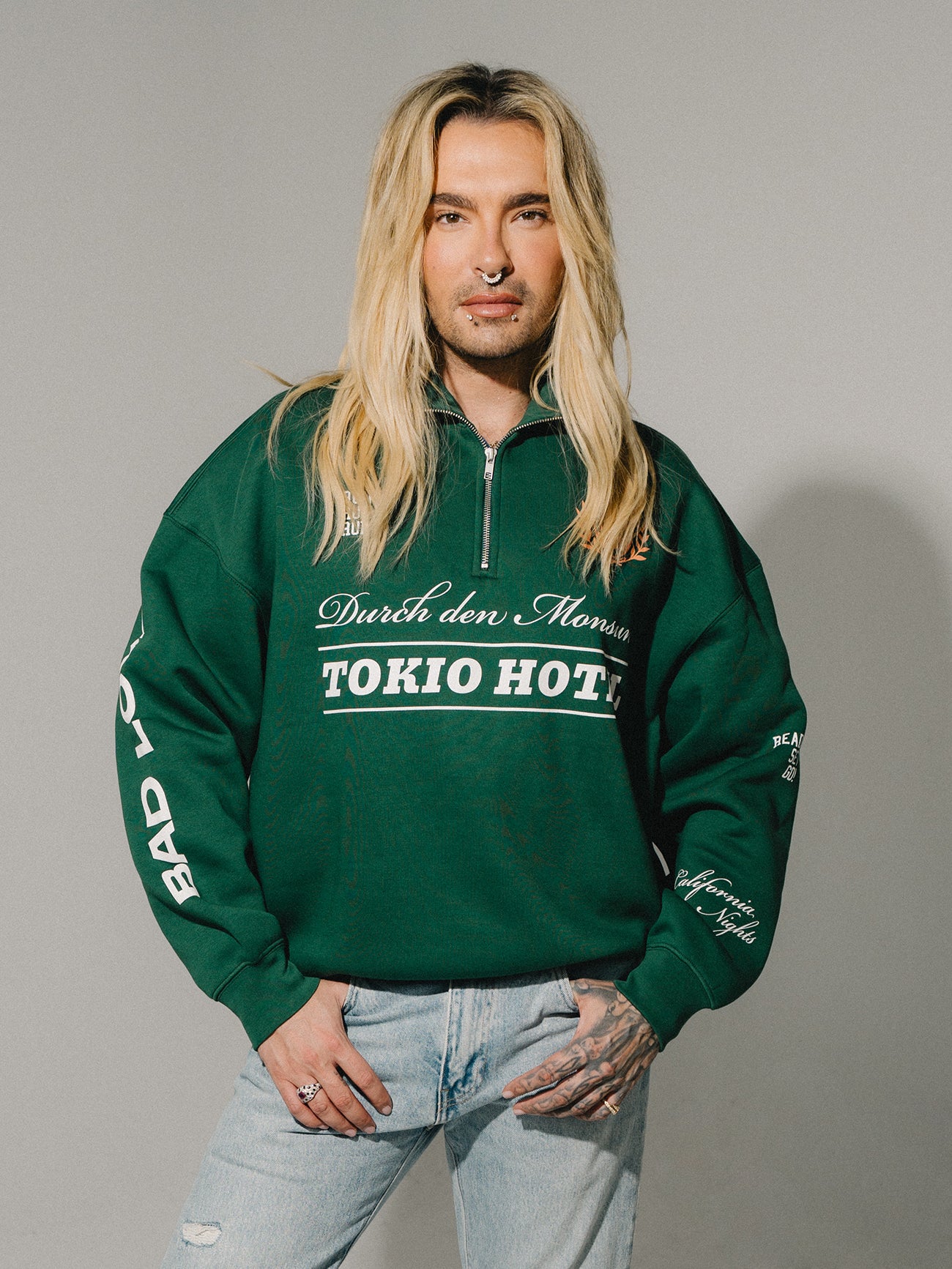 Tokio Hotel Nostalgie Sweatshirt Grün Baumwolle Oversize