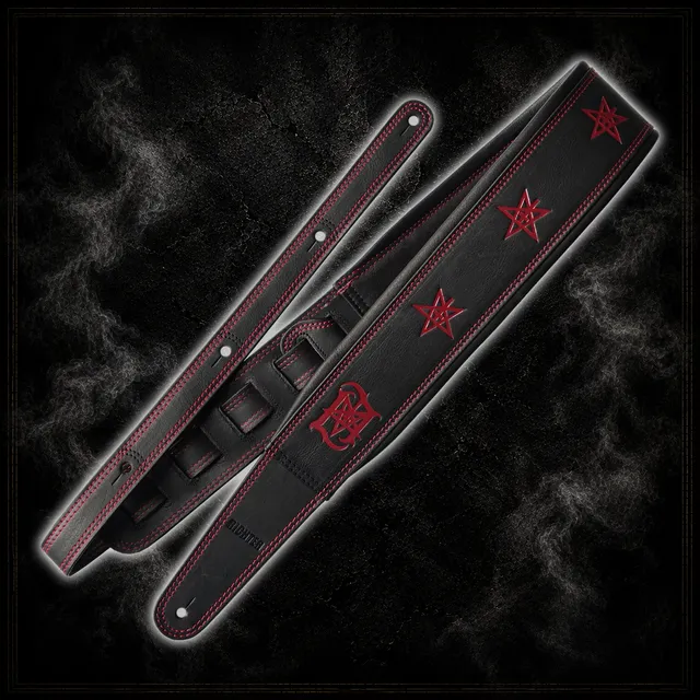 Lord Ahriman Signature Gitarrengurt Leder Dark Red Pentagramm