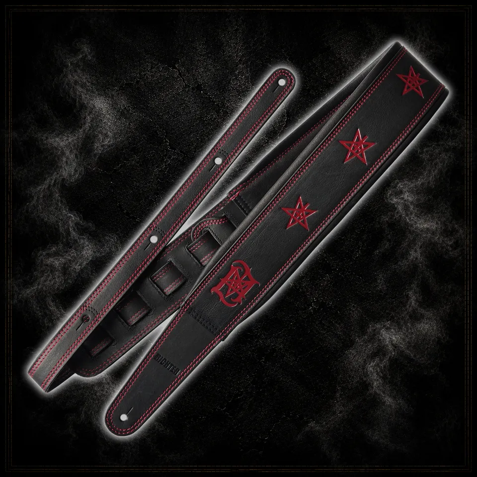 Lord Ahriman Signature Gitarrengurt Leder Dark Red Pentagramm