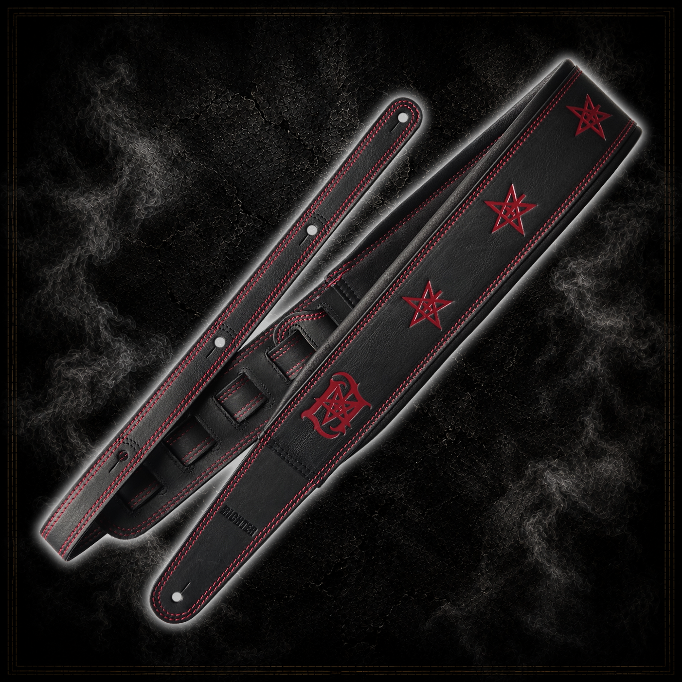 Lord Ahriman Signature Gitarrengurt Leder Dark Red Pentagramm