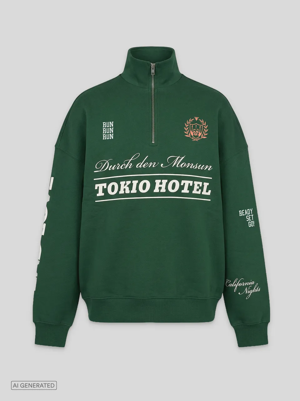 Tokio Hotel Nostalgie Sweatshirt Grün Baumwolle Oversize