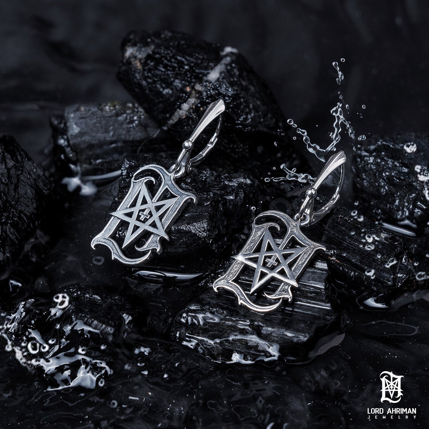 Lord Ahriman Pentagramm Ohrringe 925 Silber Paar 22 mm