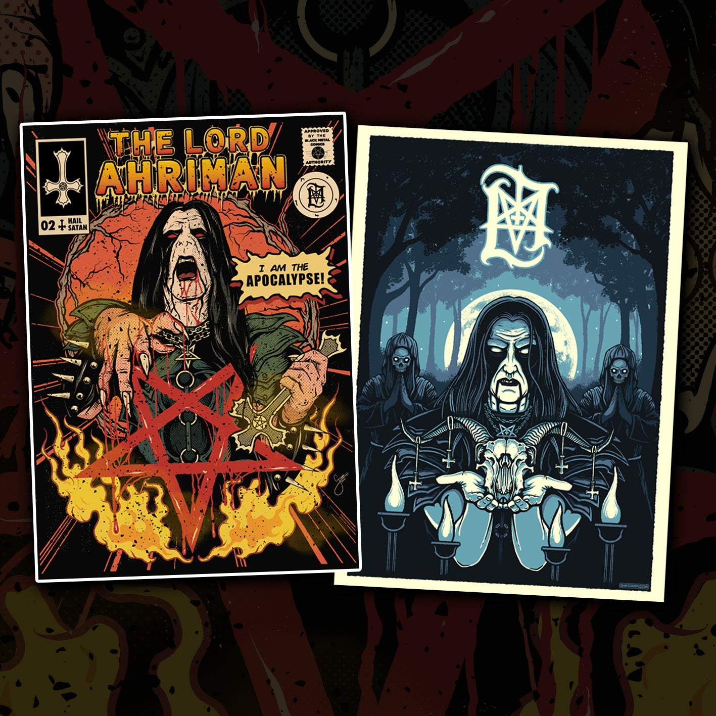 Lord Ahriman 2-Poster Bundle 50x70 Signierte Drucke 250g Limitiert