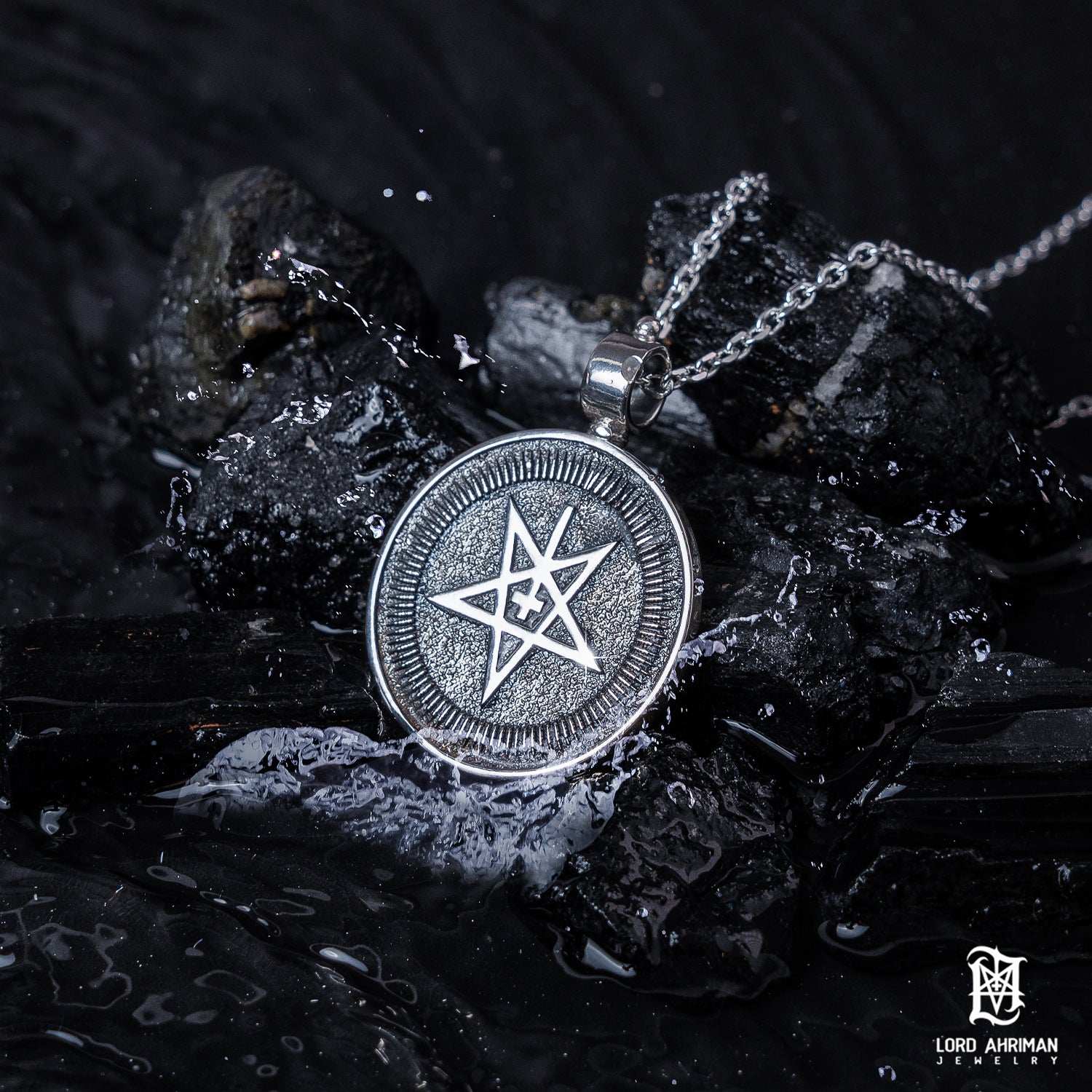 Lord Ahriman Lucifer's Stamp Anhänger 925 Silber + Kette 55 cm