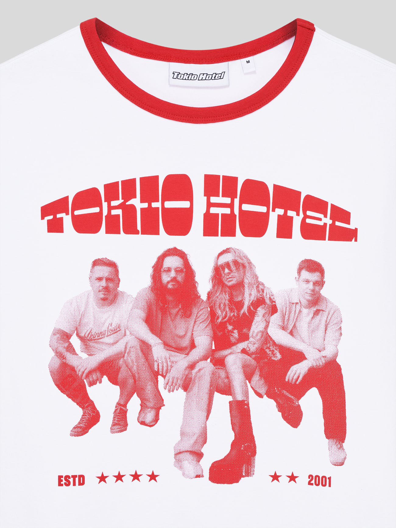 Tokyo Hotel Contrast T-Shirt weiß rot slim fit Baumwolle