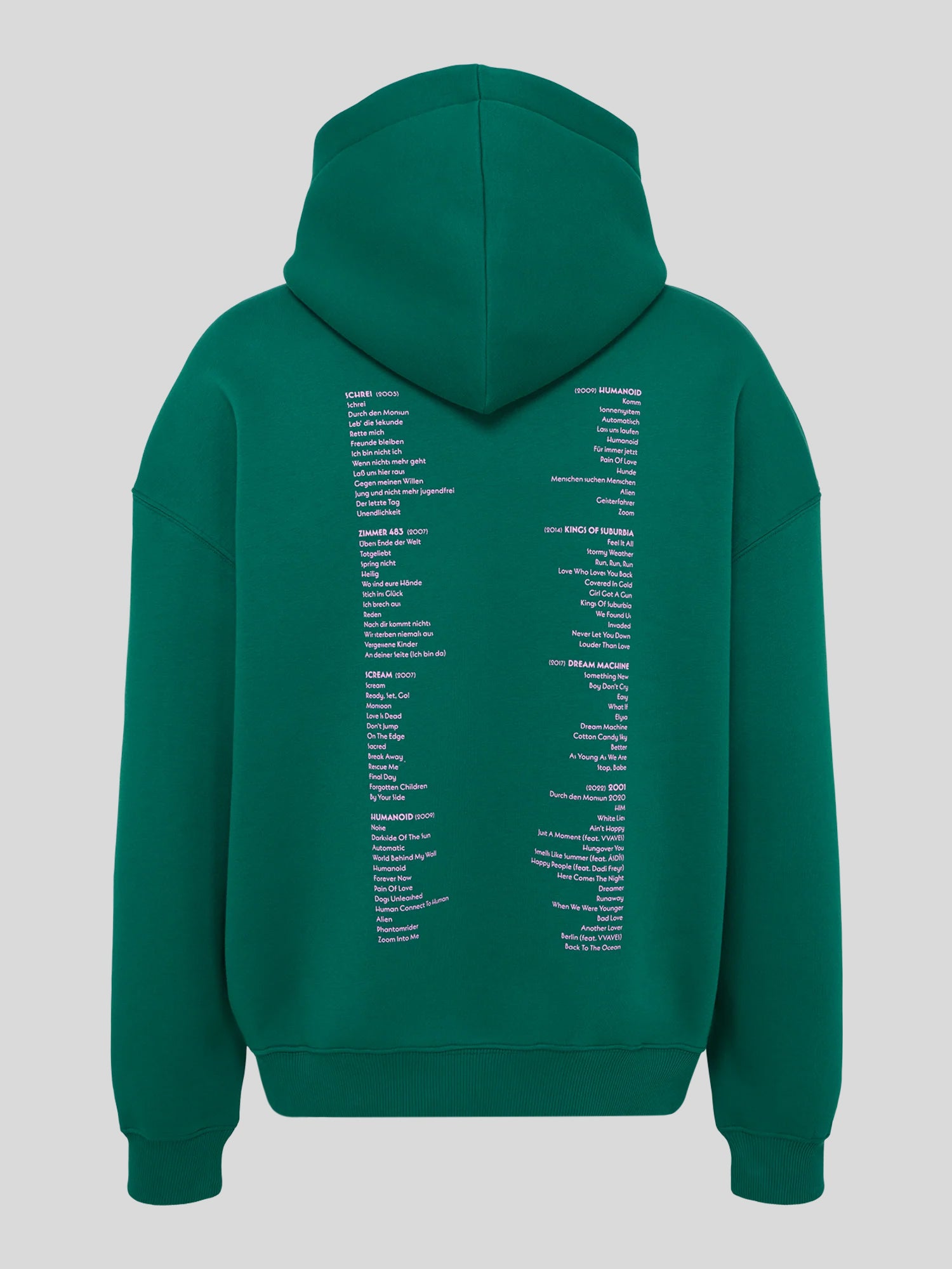 Tokyo Hotel Diskografie Hoodie grün oversized Backprint