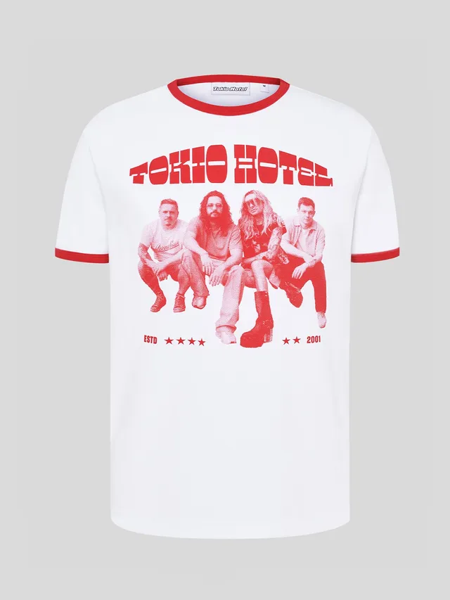 Tokyo Hotel Contrast T-Shirt weiß rot slim fit Baumwolle