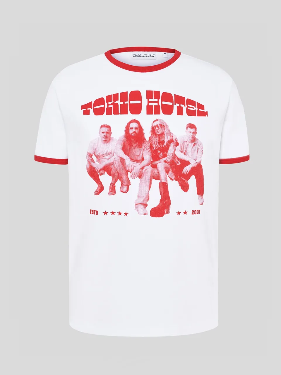 Tokyo Hotel Contrast T-Shirt weiß rot slim fit Baumwolle