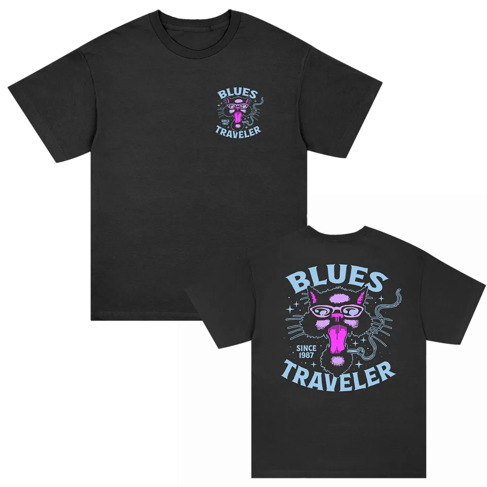Blues Traveler Since '87 Cat Logo T-Shirt schwarz Baumwolle