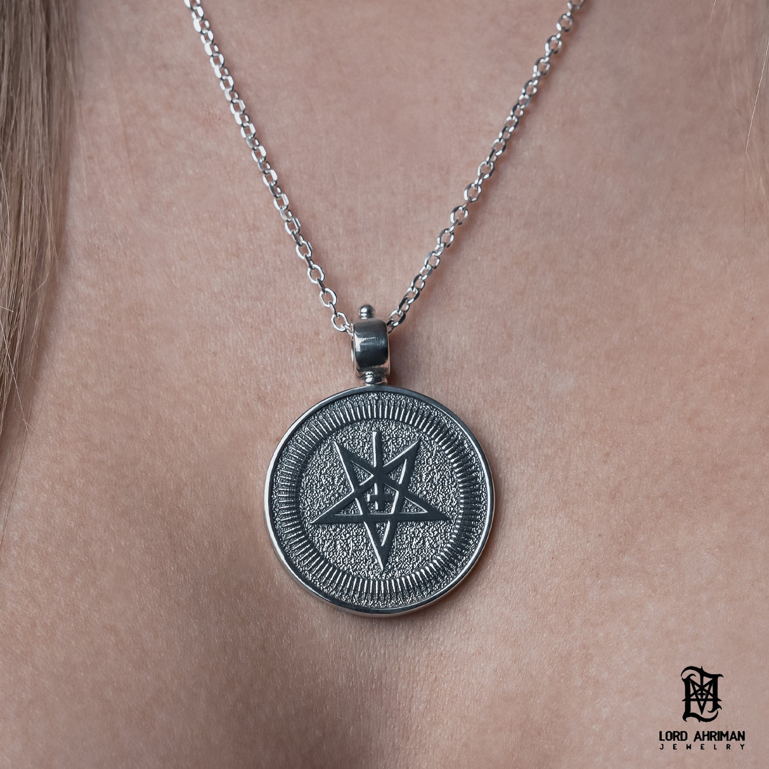 Lord Ahriman Lucifer's Stamp Anhänger 925 Silber + Kette 55 cm
